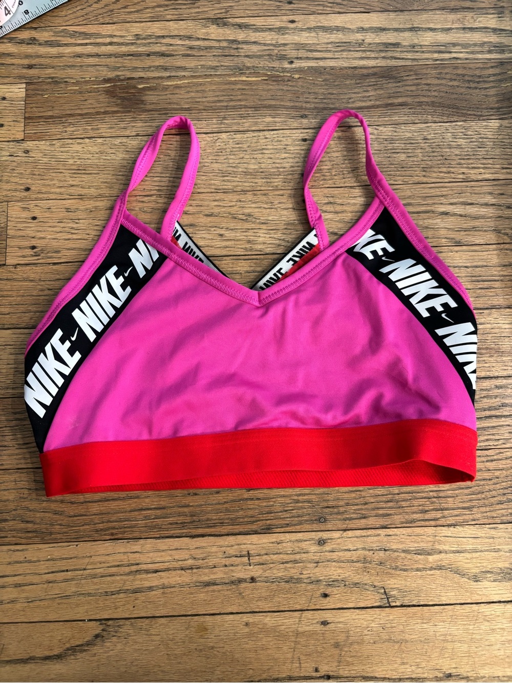 Nike Pink & Red Logo-Trim Sports Bra